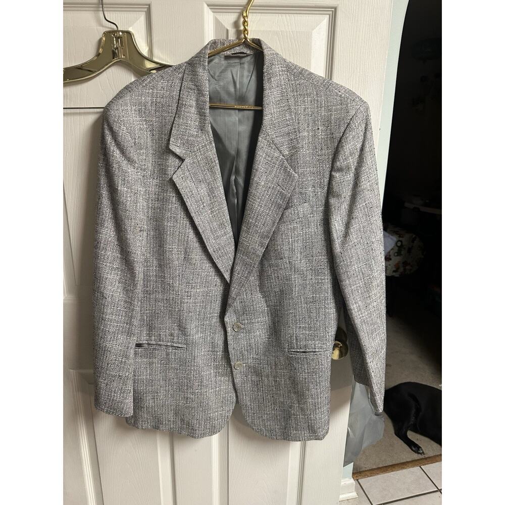 VNT 90s Gray Speckled Tweed 44R blazer jacket sport suit coat Wool Miami Vice